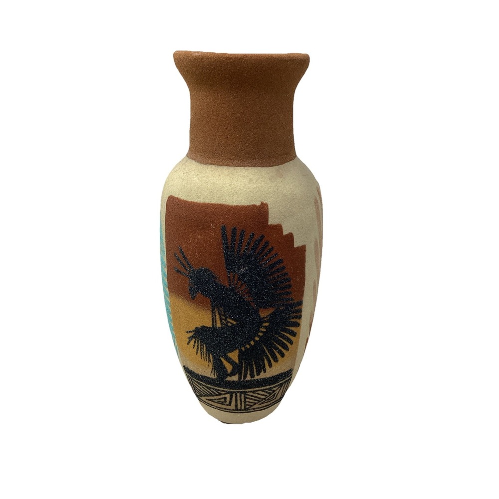 2007 Jr. Whiterock Native American Navajo Sand Art Decorative Pottery Vase 10.5"